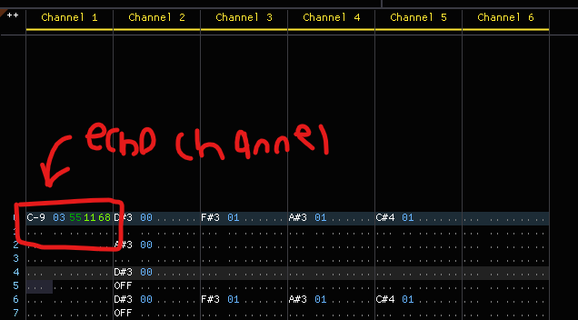 Image containing a song with the first channel dedicated to echo with the correct settings.